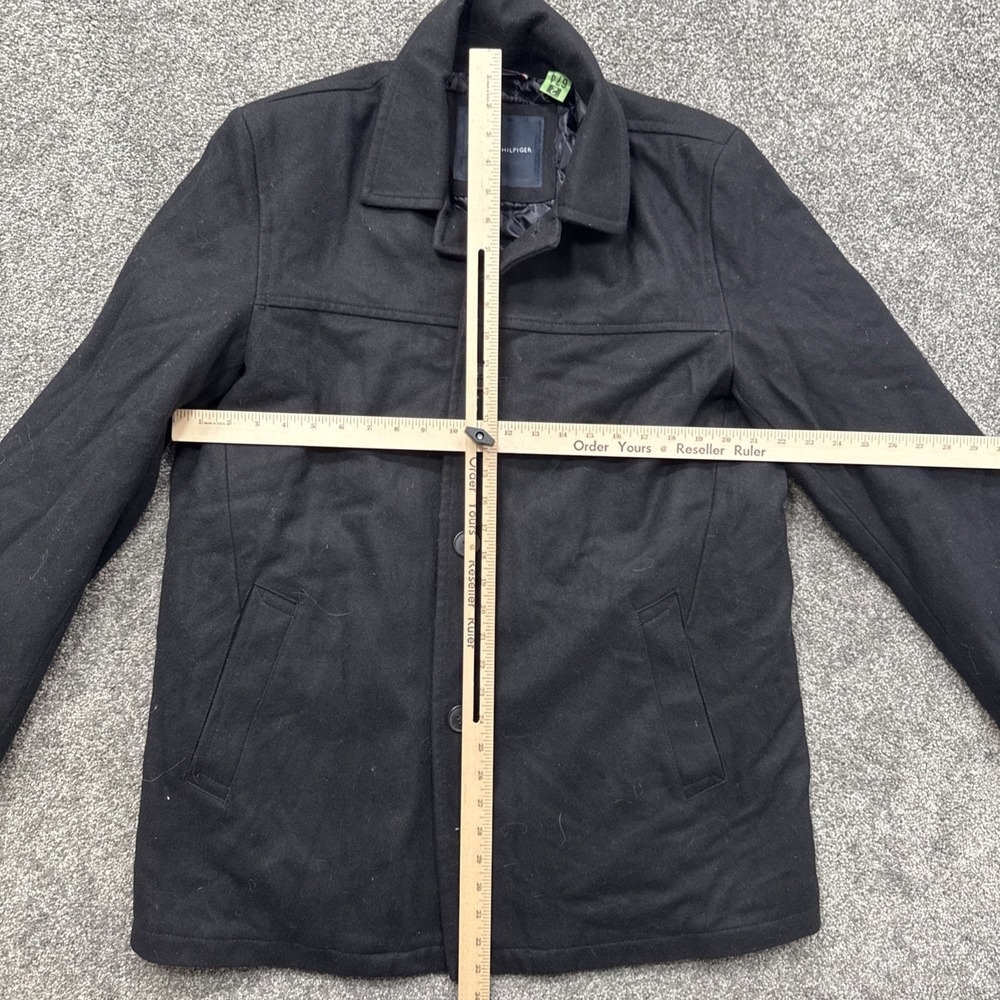 Mens L Tommy Hilfiger Coat Wool Blend Pea Coat Black Insulated Quilted Dress - Picture 4 of 11